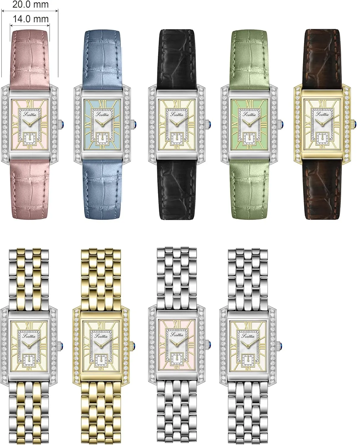 Steel Leather Band Pink Green Black Waterproof Bracelet Watch LOREO Women??s Luxury Rectangular Watch Elegant wet Two-Tone Gold and Silver Diamond Quartz Stainless 