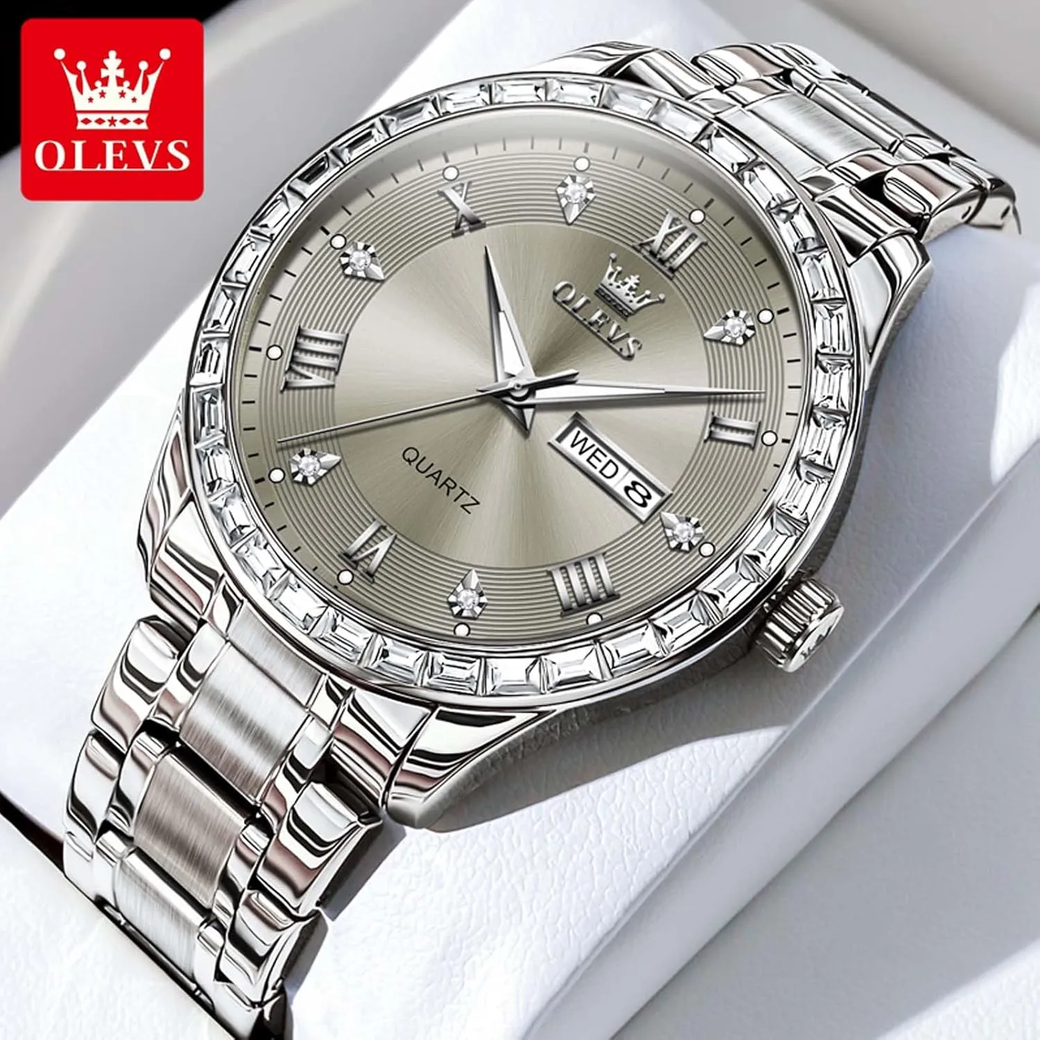 Steel Men unexplored Quartz Watches Roman Dial Diamond Classic Business Male Wristwatch Waterproof Luminous Calendar Reloj para Hombr(Gold/Black/Grey/White Dial) OLEVS Watches for Men with Date Stainless 