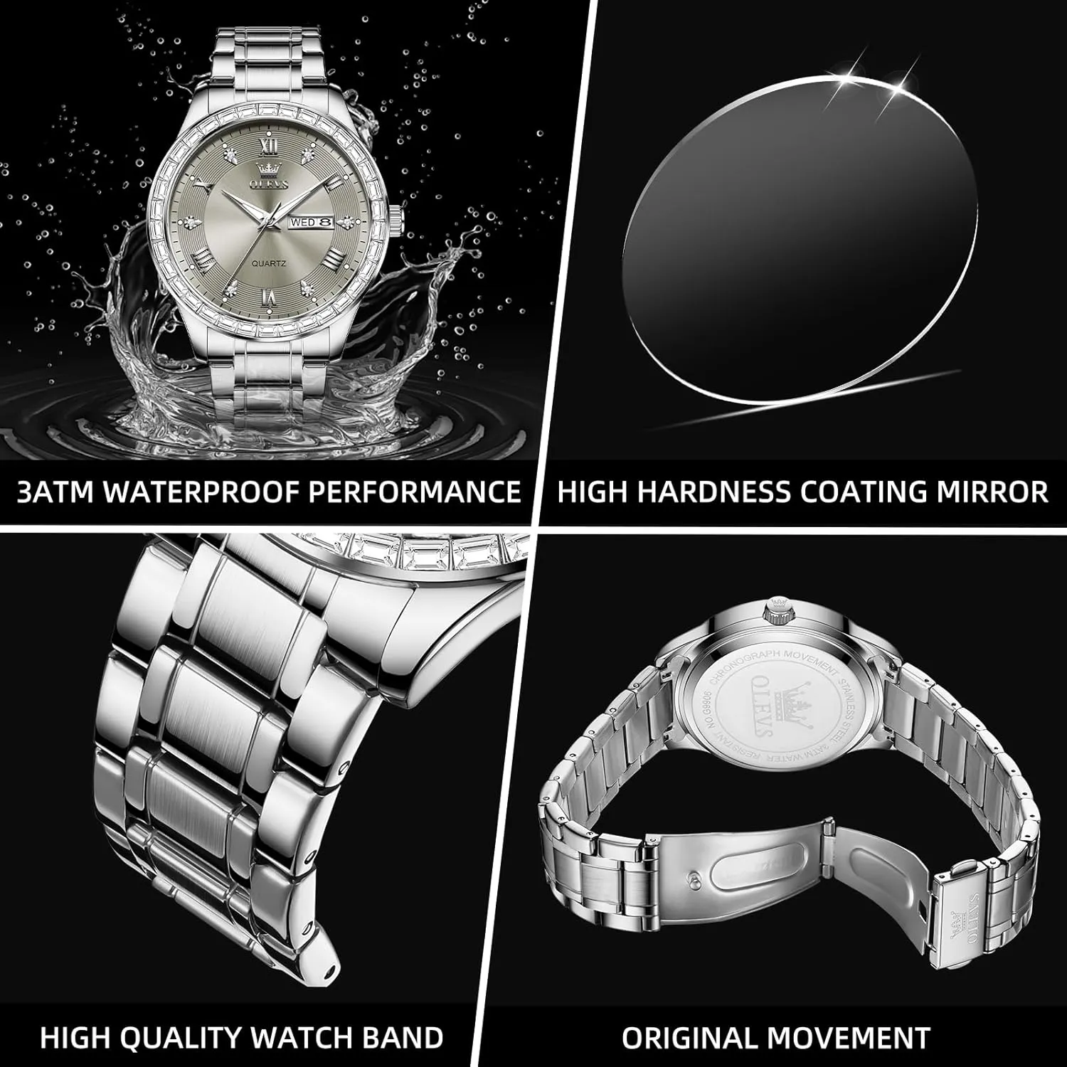 Steel Men unexplored Quartz Watches Roman Dial Diamond Classic Business Male Wristwatch Waterproof Luminous Calendar Reloj para Hombr(Gold/Black/Grey/White Dial) OLEVS Watches for Men with Date Stainless 