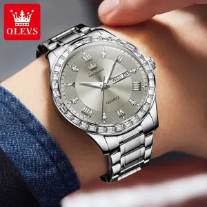Steel Men unexplored Quartz Watches Roman Dial Diamond Classic Business Male Wristwatch Waterproof Luminous Calendar Reloj para Hombr(Gold/Black/Grey/White Dial) OLEVS Watches for Men with Date Stainless 