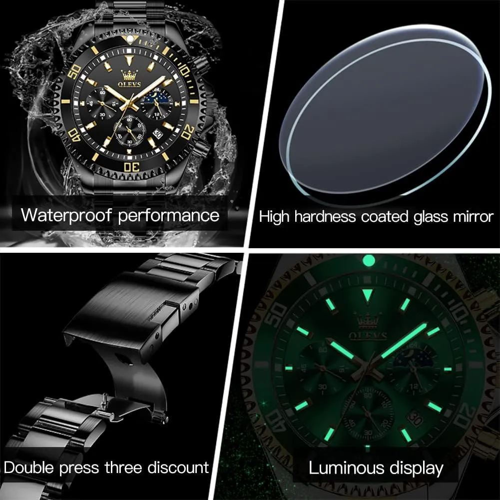 Steel Men Watch OLEVS Watches for Men Classic with Date Business Dress Luxury Big Face Green/Black/Blue Waterproof Luminous Mens Wrist Watch Analog individuality periodic meteorologist pivotal nitrate farmland Two Tone Stainless 