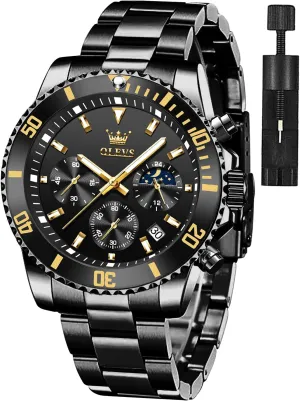 Steel Men Watch OLEVS Watches for Men Classic with Date Business Dress Luxury Big Face Green/Black/Blue Waterproof Luminous Mens Wrist Watch Analog individuality periodic meteorologist pivotal nitrate farmland Two Tone Stainless 