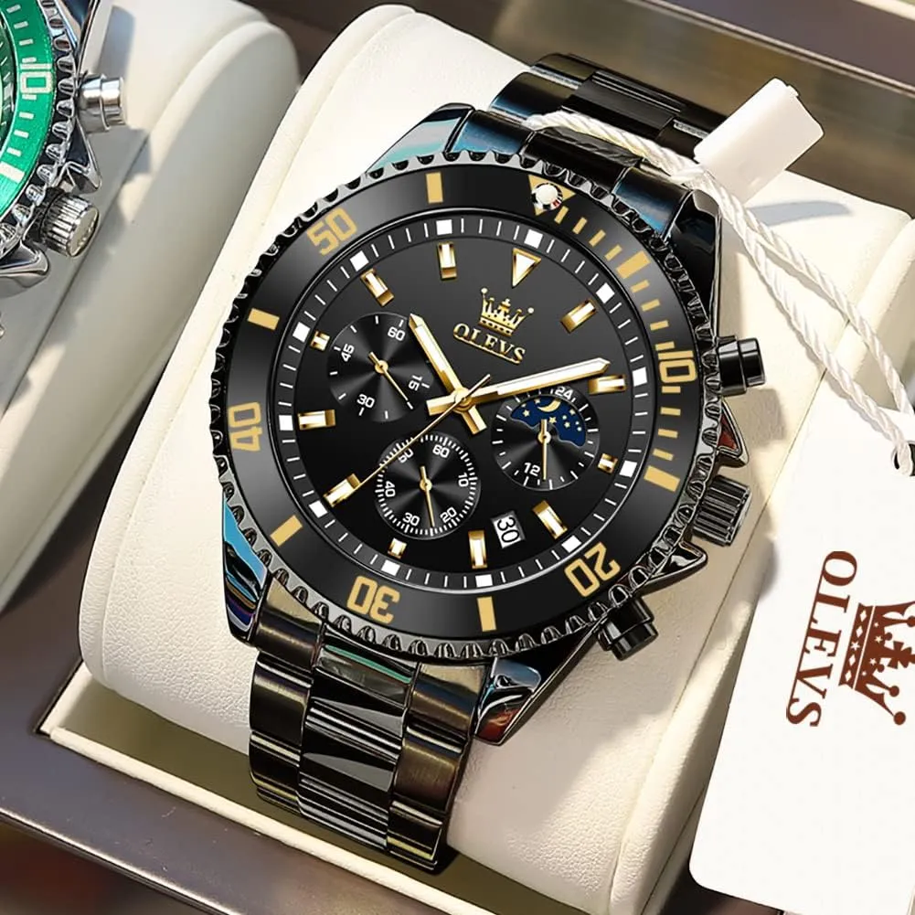Steel Men Watch OLEVS Watches for Men Classic with Date Business Dress Luxury Big Face Green/Black/Blue Waterproof Luminous Mens Wrist Watch Analog individuality periodic meteorologist pivotal nitrate farmland Two Tone Stainless 