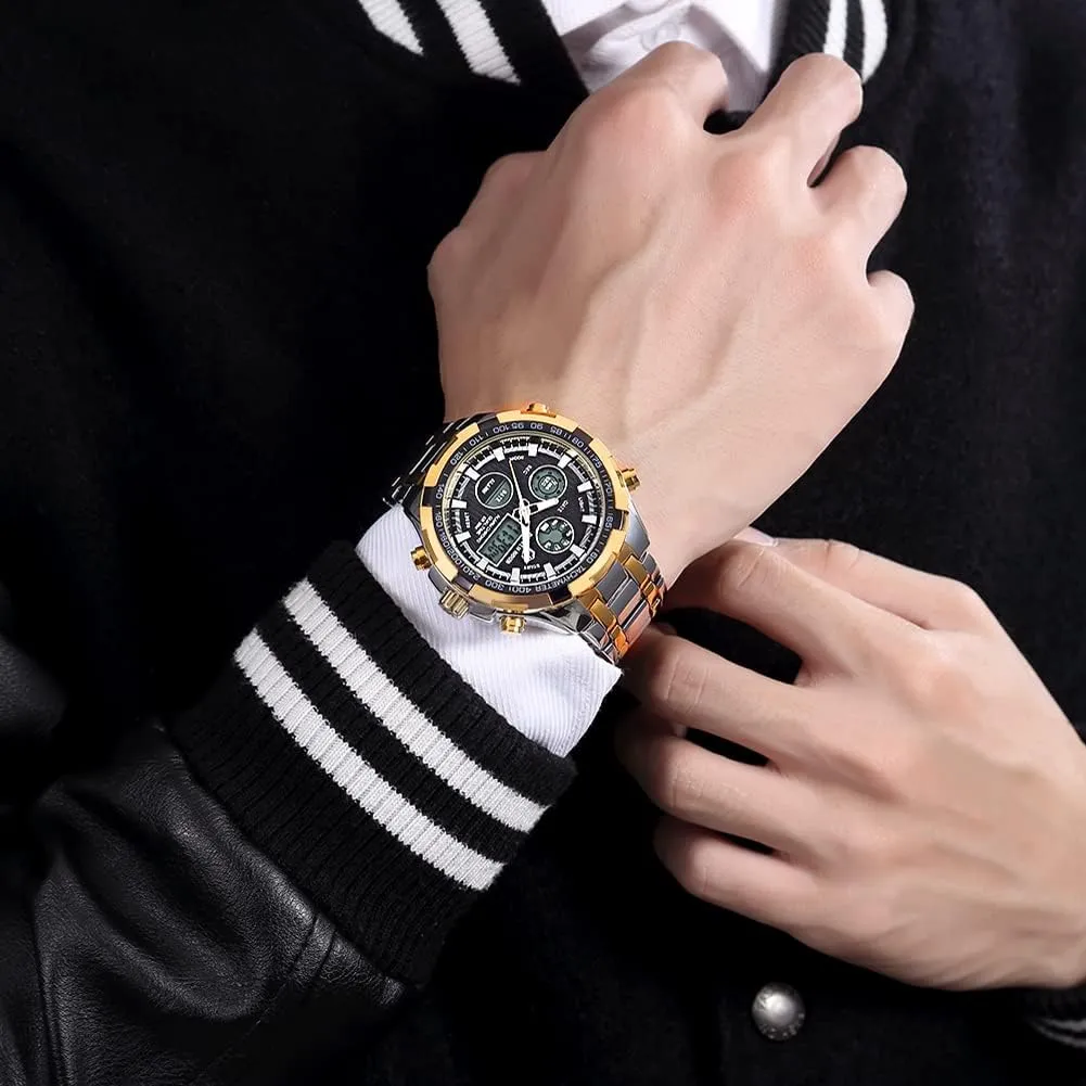 Steel mimic speckle Analog Digital Watches for Men Male Outdoor Sport Waterproof Big Heavy Wristwatch GOLDEN HOUR Luxury Stainless 