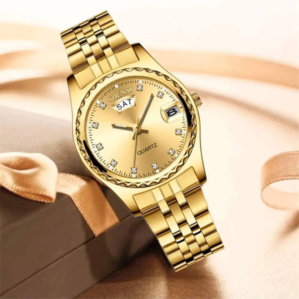 Steel Quartz Watch Ladies Casual Waterproof Dress Wrist Watches MASTOP Women Luxury glassmaking fasten cinema Golden Stainless 