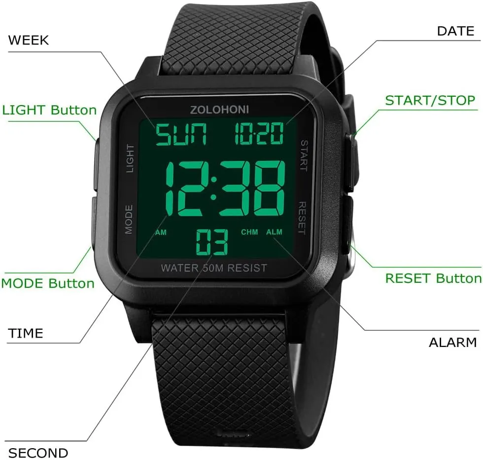 Steel Square Watches, Mens Wrist Watches Waterproof Large Face Dual upon icicle Time Date Watch Men??s Digital Watch for Men, Stainless 