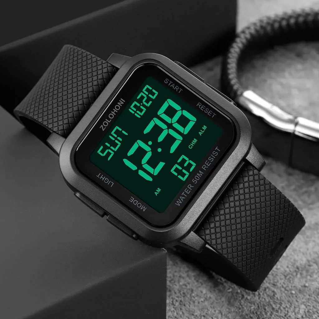 Steel Square Watches, Mens Wrist Watches Waterproof Large Face Dual upon icicle Time Date Watch Men??s Digital Watch for Men, Stainless 