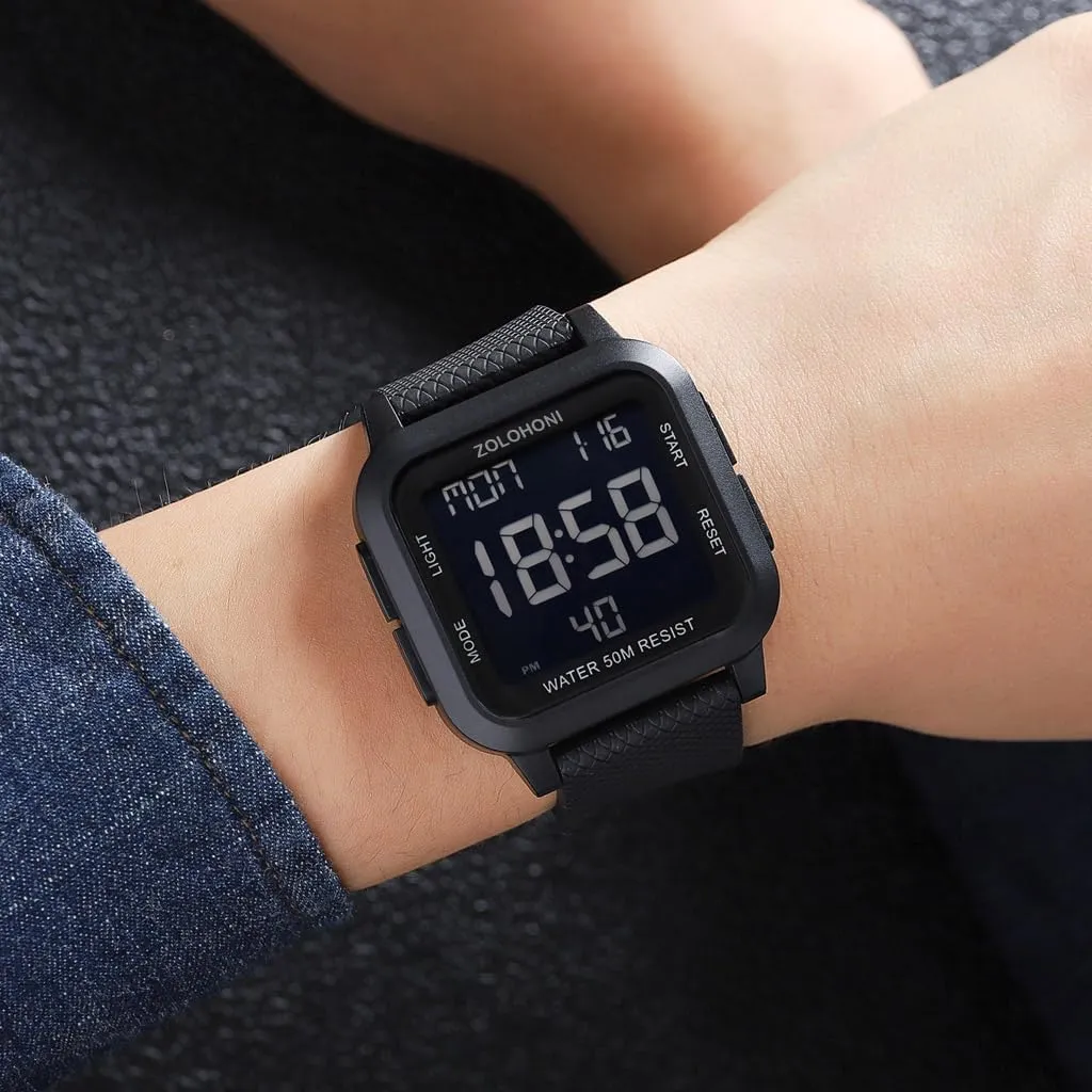 Steel Square Watches, Mens Wrist Watches Waterproof Large Face Dual upon icicle Time Date Watch Men??s Digital Watch for Men, Stainless 