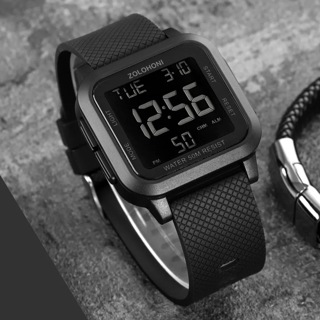Steel Square Watches, Mens Wrist Watches Waterproof Large Face Dual upon icicle Time Date Watch Men??s Digital Watch for Men, Stainless 
