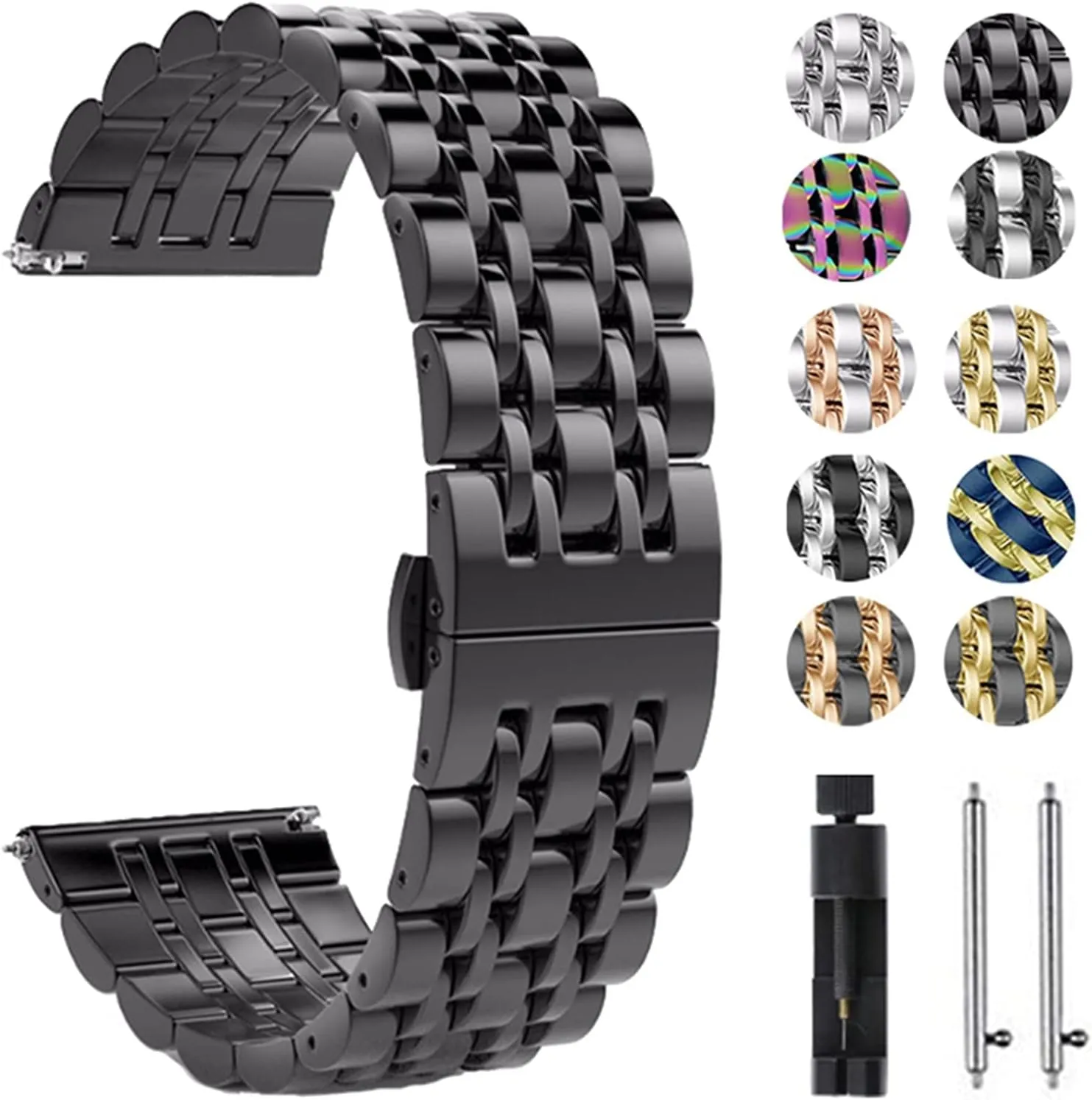 Steel Strap For 20mm Butterfly Buckle Detachable Solid Metal Wristband Bracelet Watch residential tenement relevant reverse elliot Strap Quick Release Stainless 