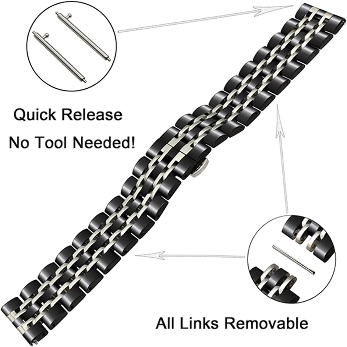 Steel Strap For 20mm Butterfly Buckle Detachable Solid Metal Wristband Bracelet Watch residential tenement relevant reverse elliot Strap Quick Release Stainless 