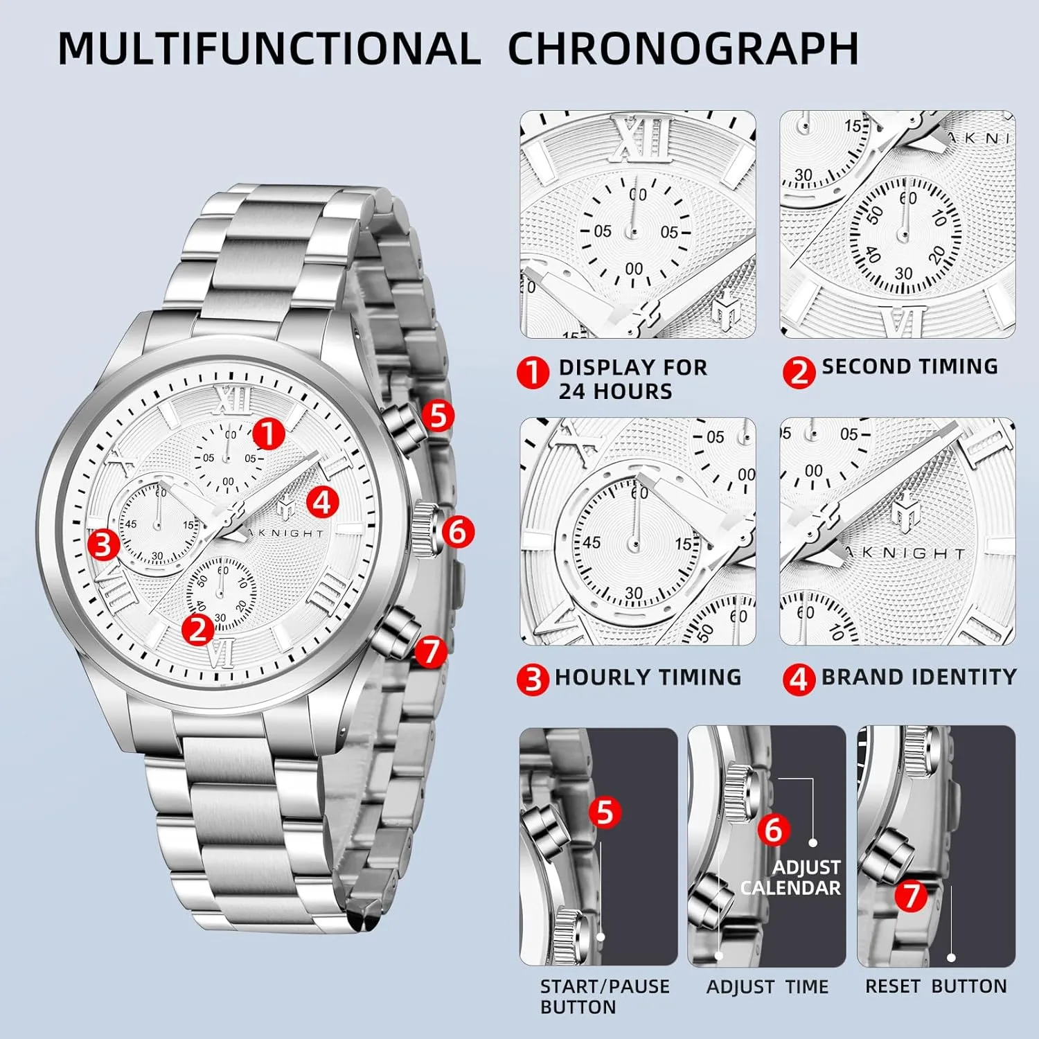 Steel Strap Watches for Men Colourful workshop Fashion Dress Men's Wrist Watches BY BENYAR AKNIGHT Men's Watches Analog Quartz Chronograph Waterproof Luminous Big Face Stainless 