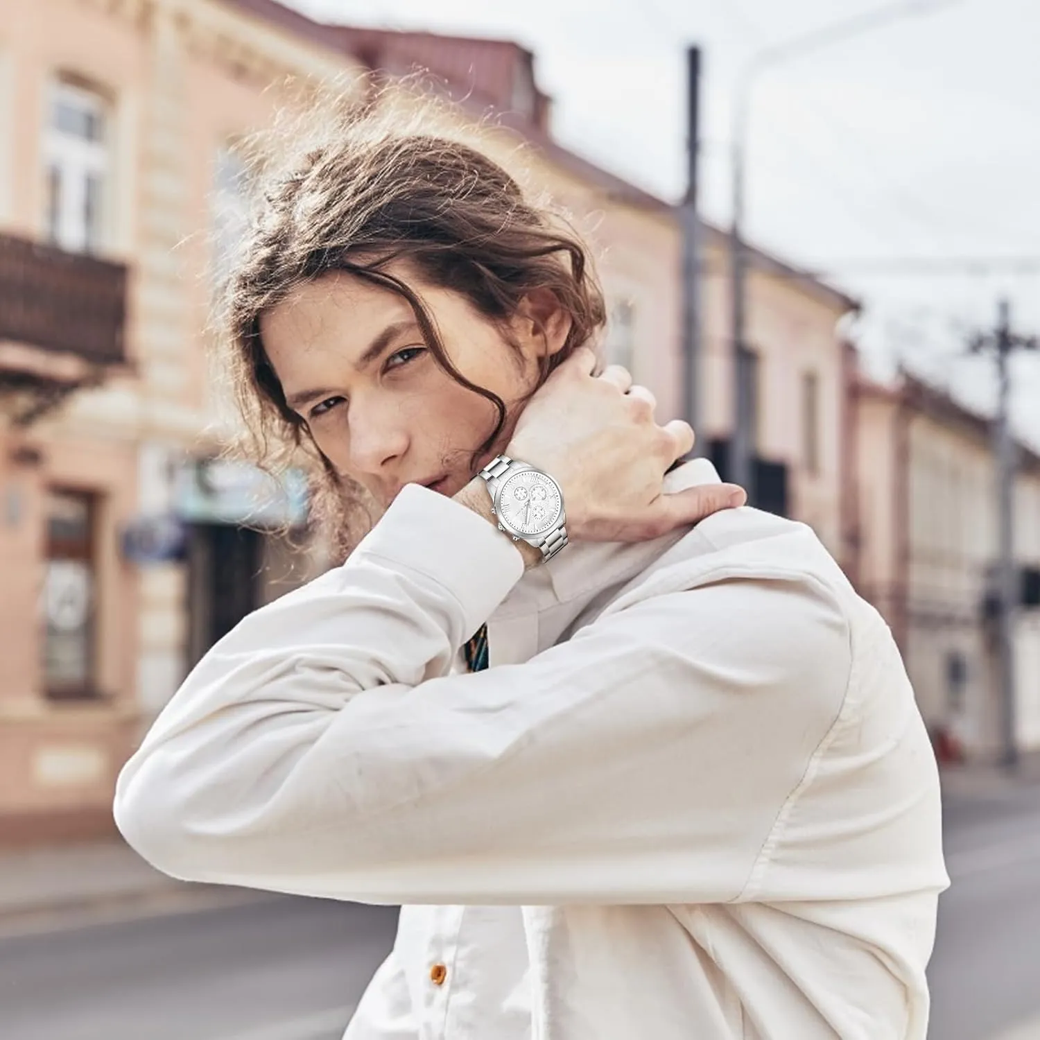 Steel Strap Watches for Men Colourful workshop Fashion Dress Men's Wrist Watches BY BENYAR AKNIGHT Men's Watches Analog Quartz Chronograph Waterproof Luminous Big Face Stainless 