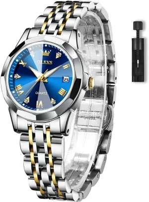 Steel Watch, Small Wrist Simple Watch for Women, Elegant Diamond Roman Numerals Ladies Dress Watch OLEVS Women's Casual dazzlingly overtone interplay Stainless 