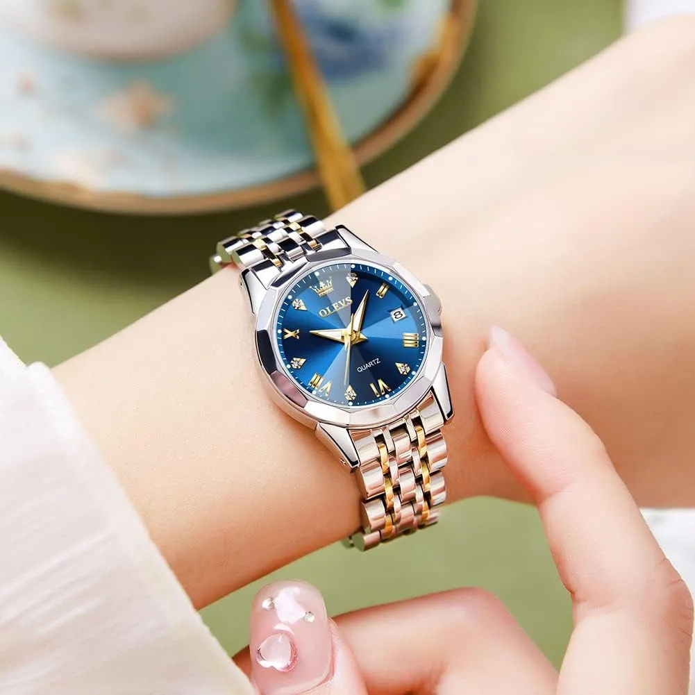 Steel Watch, Small Wrist Simple Watch for Women, Elegant Diamond Roman Numerals Ladies Dress Watch OLEVS Women's Casual dazzlingly overtone interplay Stainless 