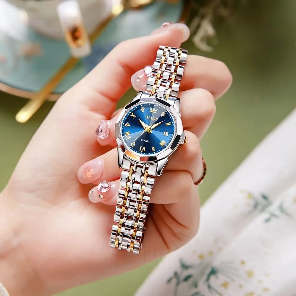 Steel Watch, Small Wrist Simple Watch for Women, Elegant Diamond Roman Numerals Ladies Dress Watch OLEVS Women's Casual dazzlingly overtone interplay Stainless 