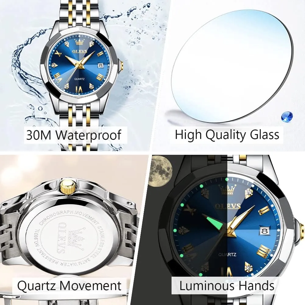 Steel Watch, Small Wrist Simple Watch for Women, Elegant Diamond Roman Numerals Ladies Dress Watch OLEVS Women's Casual dazzlingly overtone interplay Stainless 