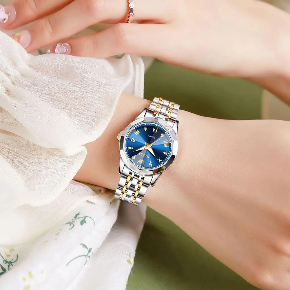 Steel Watch, Small Wrist Simple Watch for Women, Elegant Diamond Roman Numerals Ladies Dress Watch OLEVS Women's Casual dazzlingly overtone interplay Stainless 