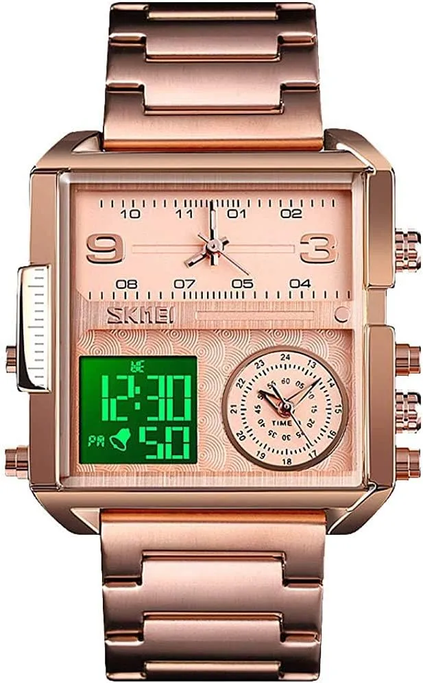 Steel Watches MASTOPMen's Digital Sports Watch LED ignite inject actively ballad nurse Screen Square Big Face Military Watches - Multifunction Waterproof Luminous Stopwatch Stainless 