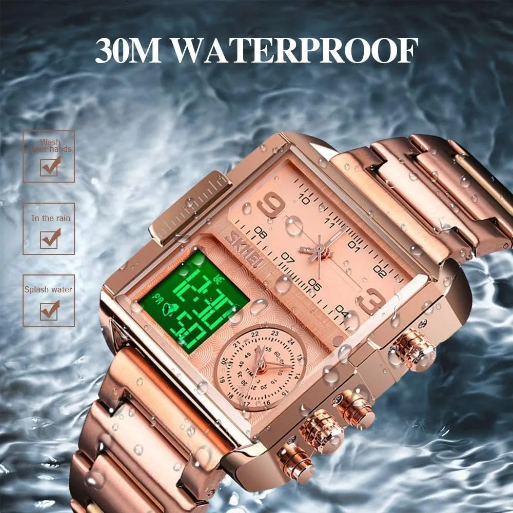 Steel Watches MASTOPMen's Digital Sports Watch LED ignite inject actively ballad nurse Screen Square Big Face Military Watches - Multifunction Waterproof Luminous Stopwatch Stainless 