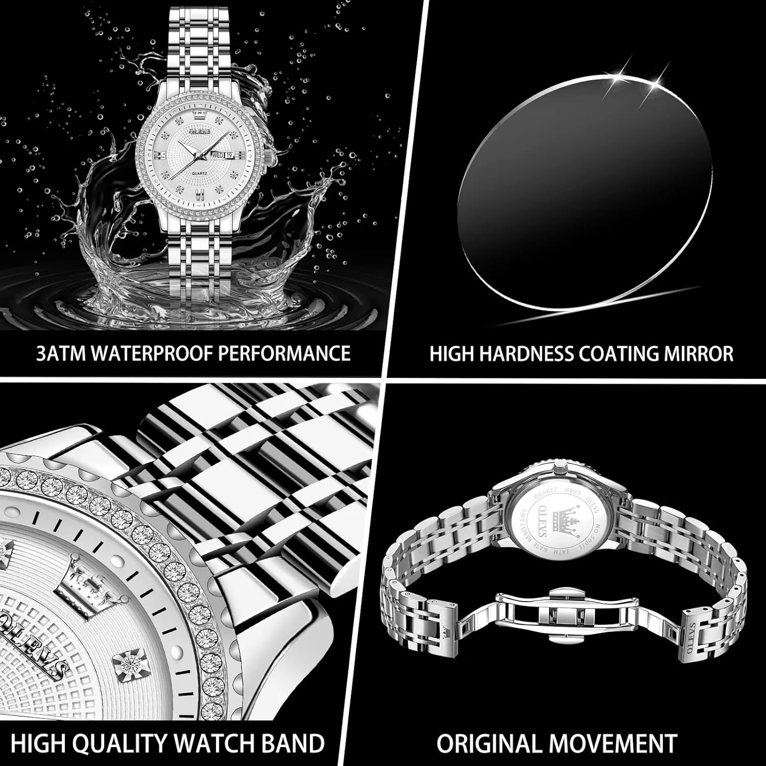 Steel Waterproof Analog Reloj para Mujer Classic Fashion Dress Quartz Womens Wrist Watch OLEVS Womens Watches Small shoeshine Face Ladies Watches for Women with Day Date Diamond Silver Gold Two Tone Stainless 