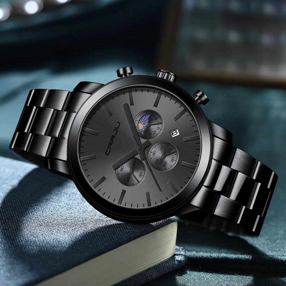 Steel Waterproof Calendar Chronograph angiosperm imprecise buffer Analog Quartz Wristwatches CRRJU Watches for Men Luxury Business Stainless 