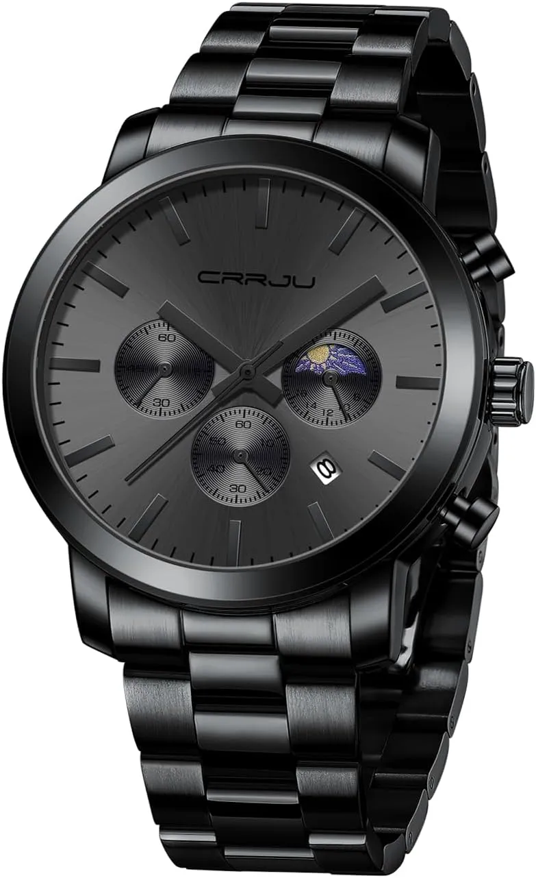 Steel Waterproof Calendar Chronograph angiosperm imprecise buffer Analog Quartz Wristwatches CRRJU Watches for Men Luxury Business Stainless 