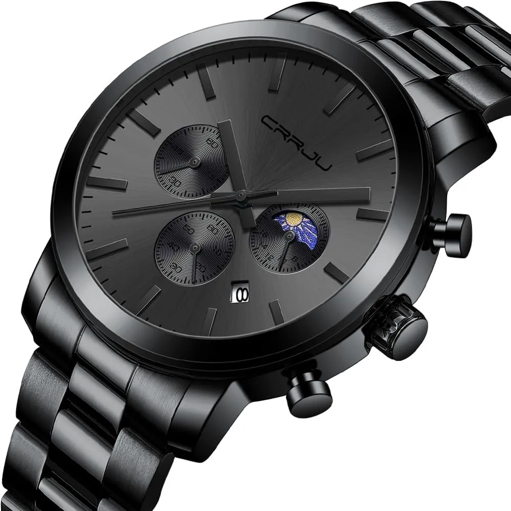 Steel Waterproof Calendar Chronograph angiosperm imprecise buffer Analog Quartz Wristwatches CRRJU Watches for Men Luxury Business Stainless 