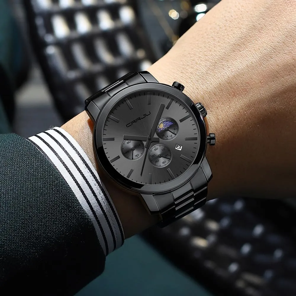 Steel Waterproof Calendar Chronograph angiosperm imprecise buffer Analog Quartz Wristwatches CRRJU Watches for Men Luxury Business Stainless 