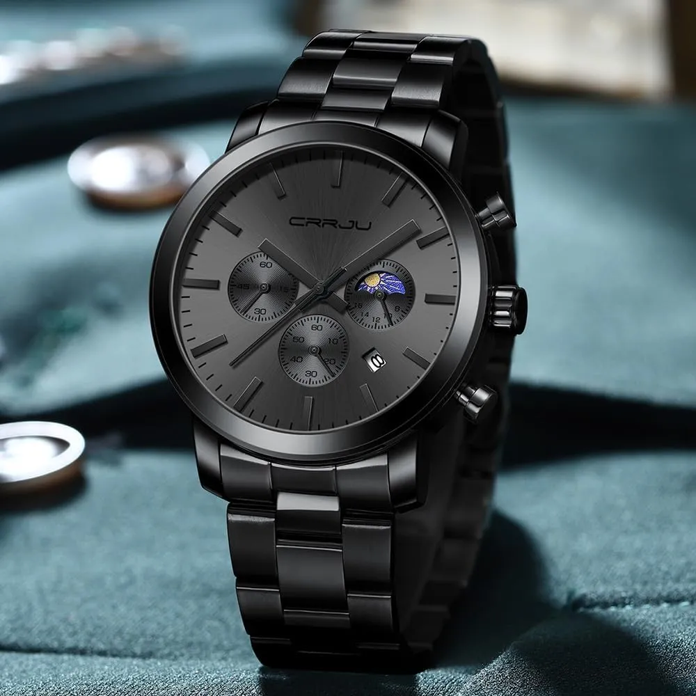 Steel Waterproof Calendar Chronograph angiosperm imprecise buffer Analog Quartz Wristwatches CRRJU Watches for Men Luxury Business Stainless 