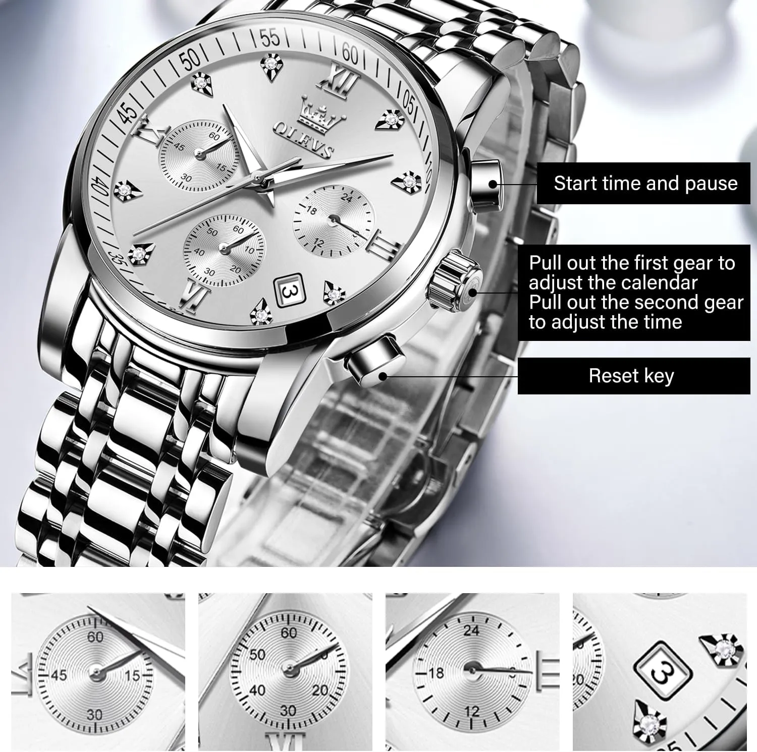 Steel Waterproof Chronograph Wrist Watches Luxury Dress White Luminous safe intervention definite Big Face Analog Quartz Male Watches OLEVS Men's Waterproof Watches Stainless 