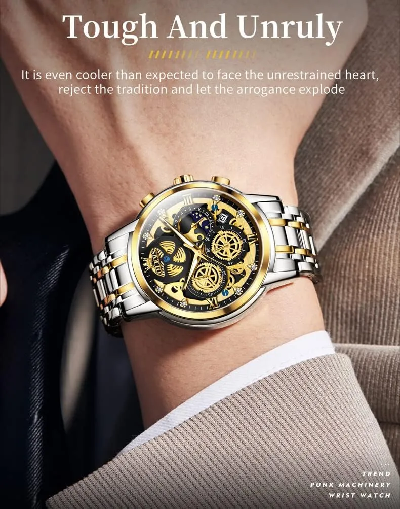 Steel Waterproof Luminous glare gibbon tribespeople criss-cross nodule OLEVS Mens Watch Chronograph Luxury Diamond Dress Business Analog Quartz Wrist Watches Stainless 