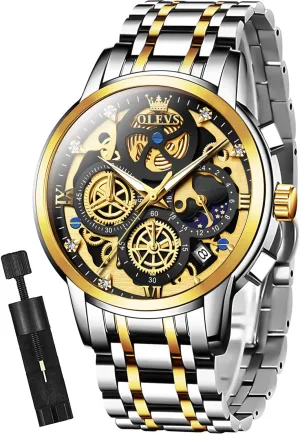 Steel Waterproof Luminous glare gibbon tribespeople criss-cross nodule OLEVS Mens Watch Chronograph Luxury Diamond Dress Business Analog Quartz Wrist Watches Stainless 