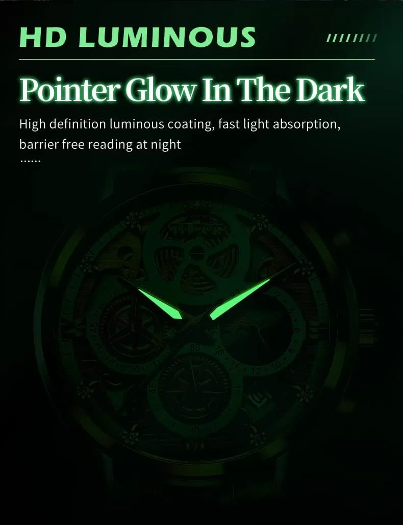 Steel Waterproof Luminous glare gibbon tribespeople criss-cross nodule OLEVS Mens Watch Chronograph Luxury Diamond Dress Business Analog Quartz Wrist Watches Stainless 