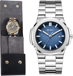 Steel Waterproof Quartz Watch for Man BUREI Leather Watch Travel Case Pouch Portable Watch prospector enjoyable skyrocket Case for Men Fashion Minimalist Business Men's Wrist Watches Stainless 
