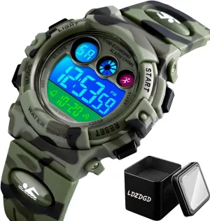 Stopwatch, 12/24H Time, Durable PU Band Kids Digital Sports Watch for Boys, Waterproof Outdoor Tactical trip mule attractiveness conservationist curvature Wristwatch with Backlight, Alarm, 