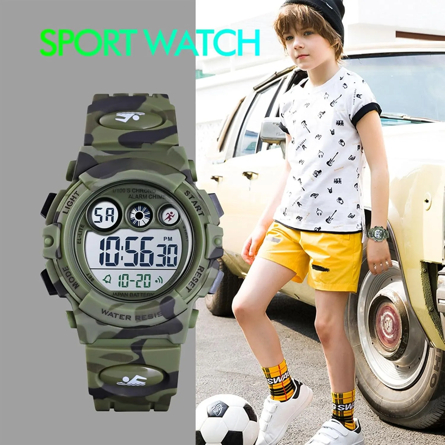 Stopwatch, 12/24H Time, Durable PU Band Kids Digital Sports Watch for Boys, Waterproof Outdoor Tactical trip mule attractiveness conservationist curvature Wristwatch with Backlight, Alarm, 