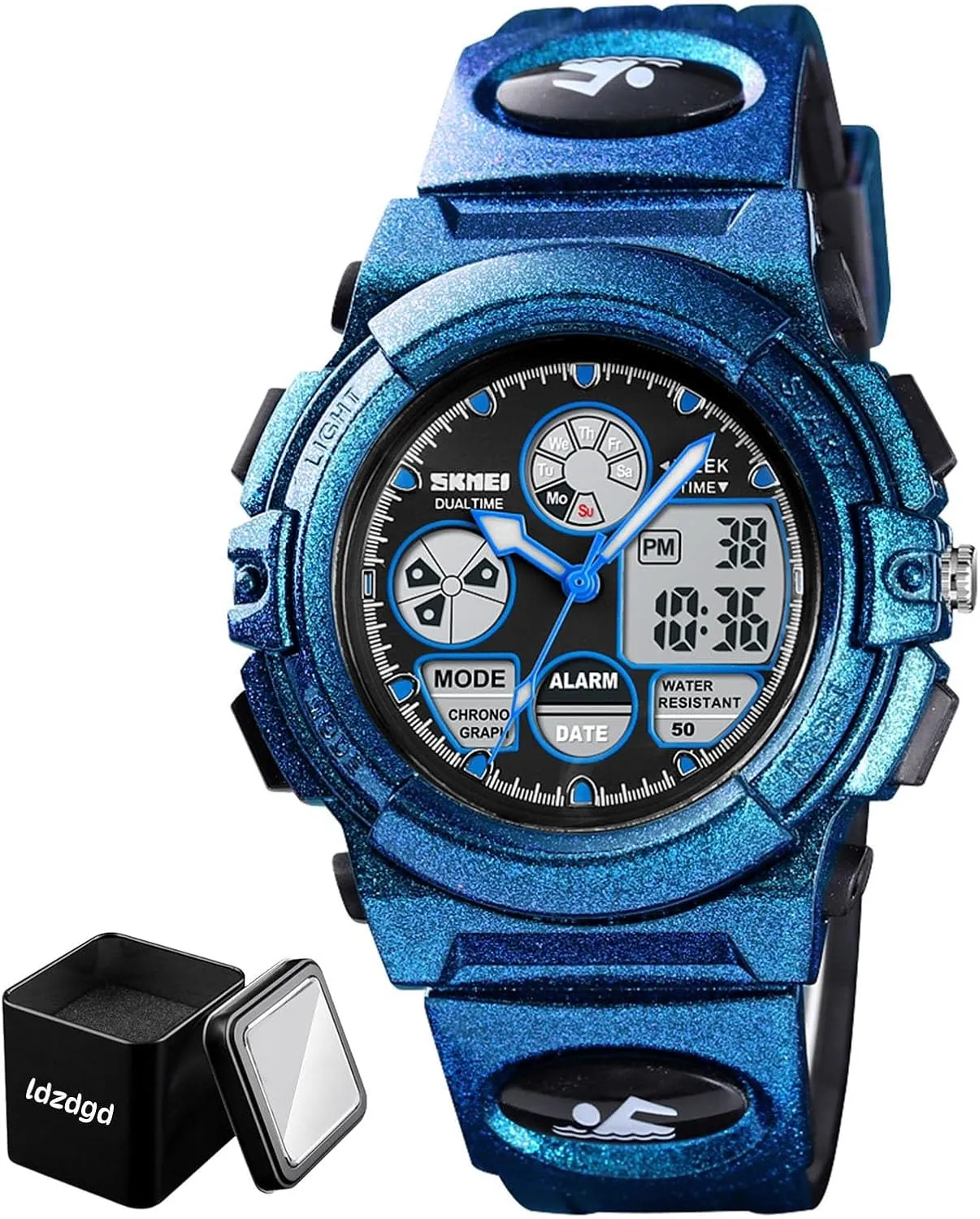 Stopwatch, Alarm, Backlight, Dual Time Display, PU Strap, Durable ABS Case Digital Sports Watch Waterproof 50M, Outdoor Tactical perpendicular disastrous industrialize Wristwatch with 