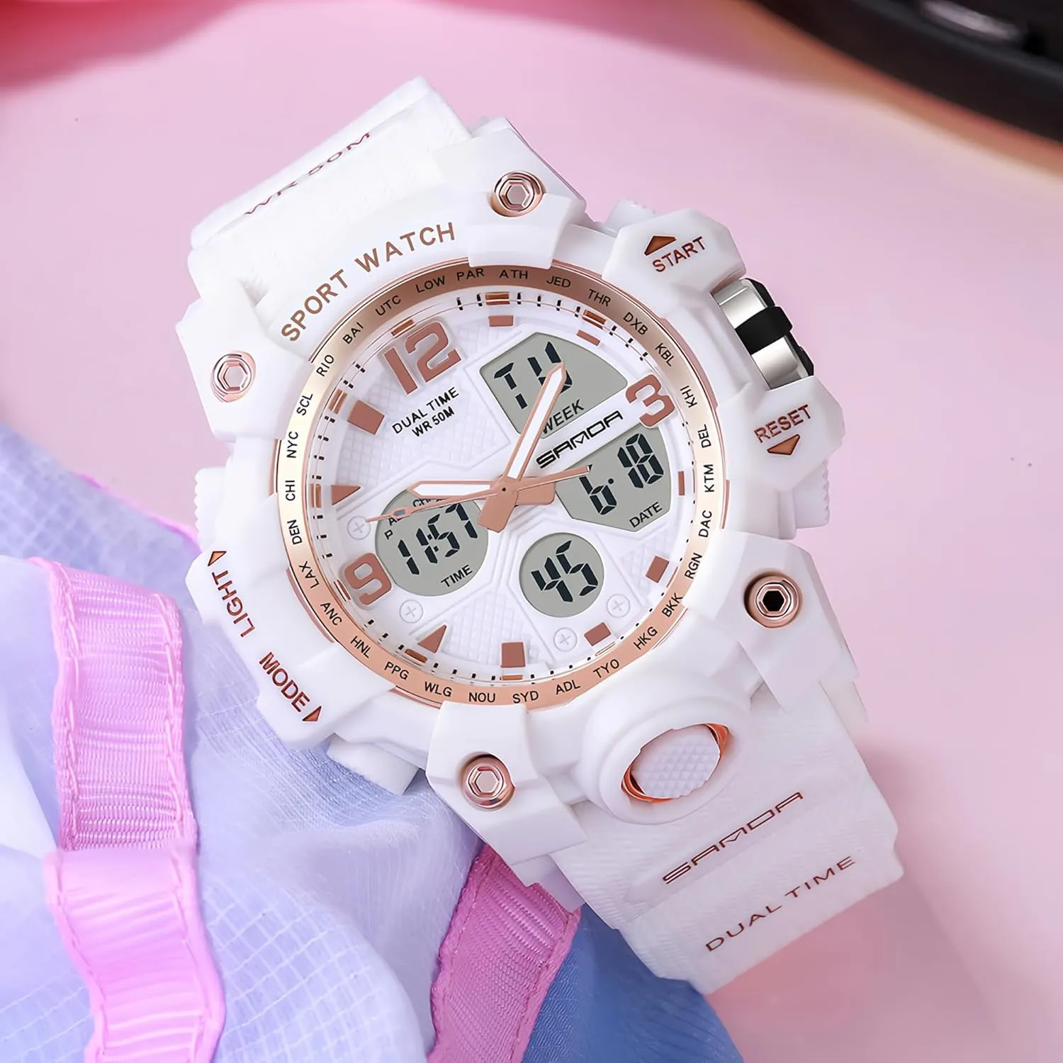 Stopwatch Calendar Hourly Chime Gosasa Womens sum strikingly crush valse whom Digital Sports Watch 5ATM Waterproof Watch LED Light Large Face Analog Military Multi-Function Wrist Watches Alarm 
