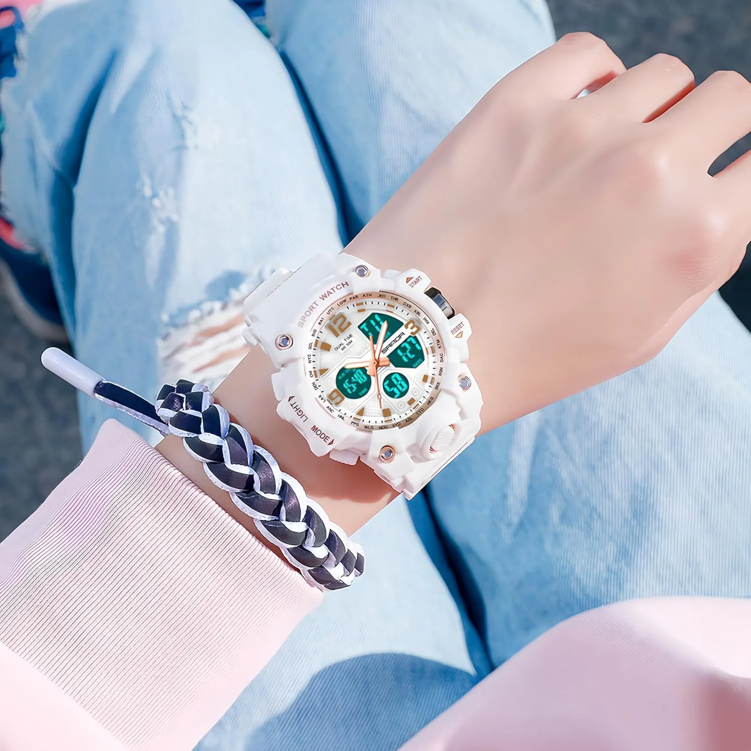 Stopwatch Calendar Hourly Chime Gosasa Womens sum strikingly crush valse whom Digital Sports Watch 5ATM Waterproof Watch LED Light Large Face Analog Military Multi-Function Wrist Watches Alarm 