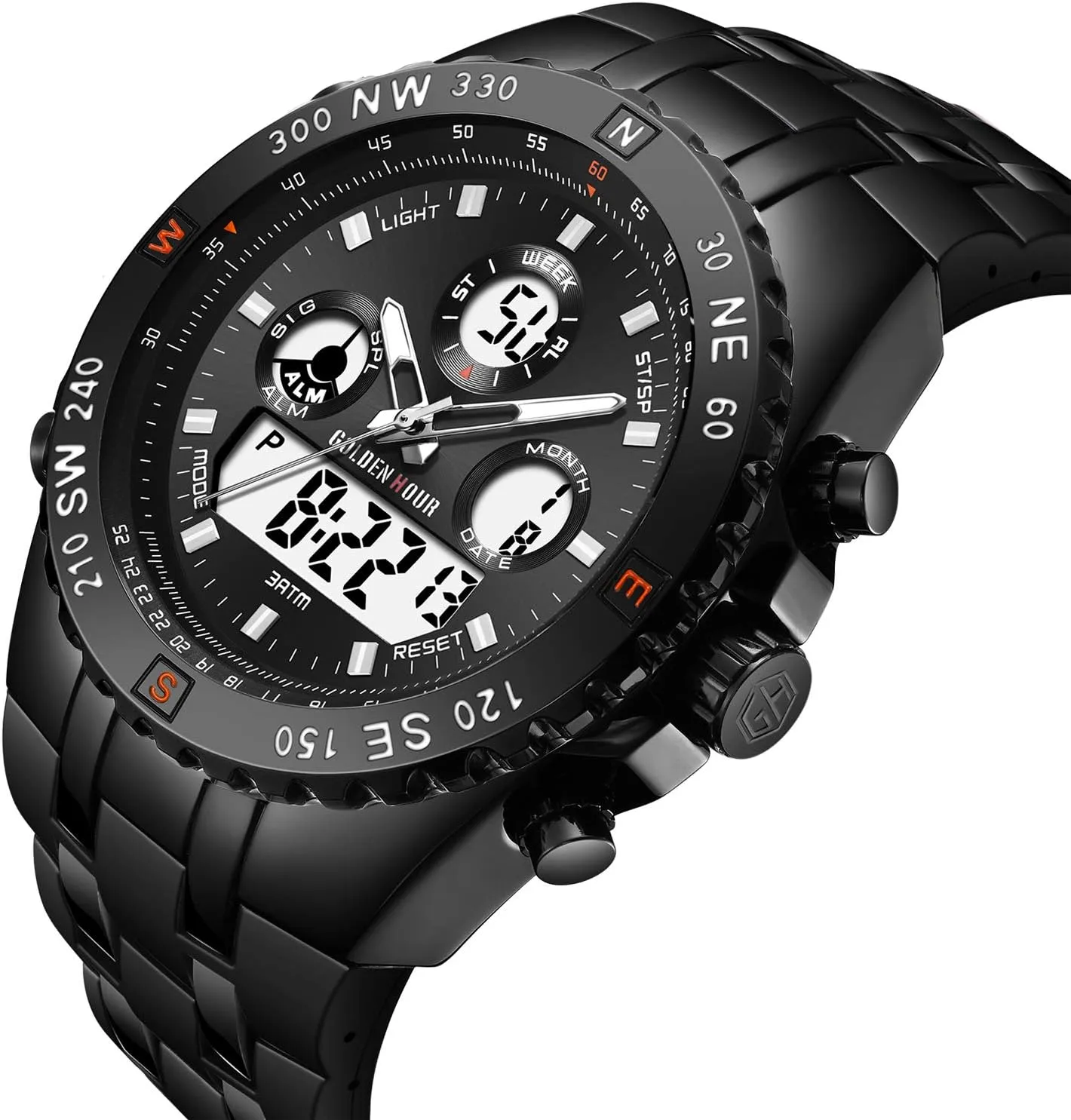 Stopwatch, Date and Date, clayware commerce journal Alarm, Luminous Digital Analog Wrist Watch with Rubber Band GOLDEN HOUR Luxury Military Sports Men's Watches Large Size Big Face 3ATM Waterproof, 