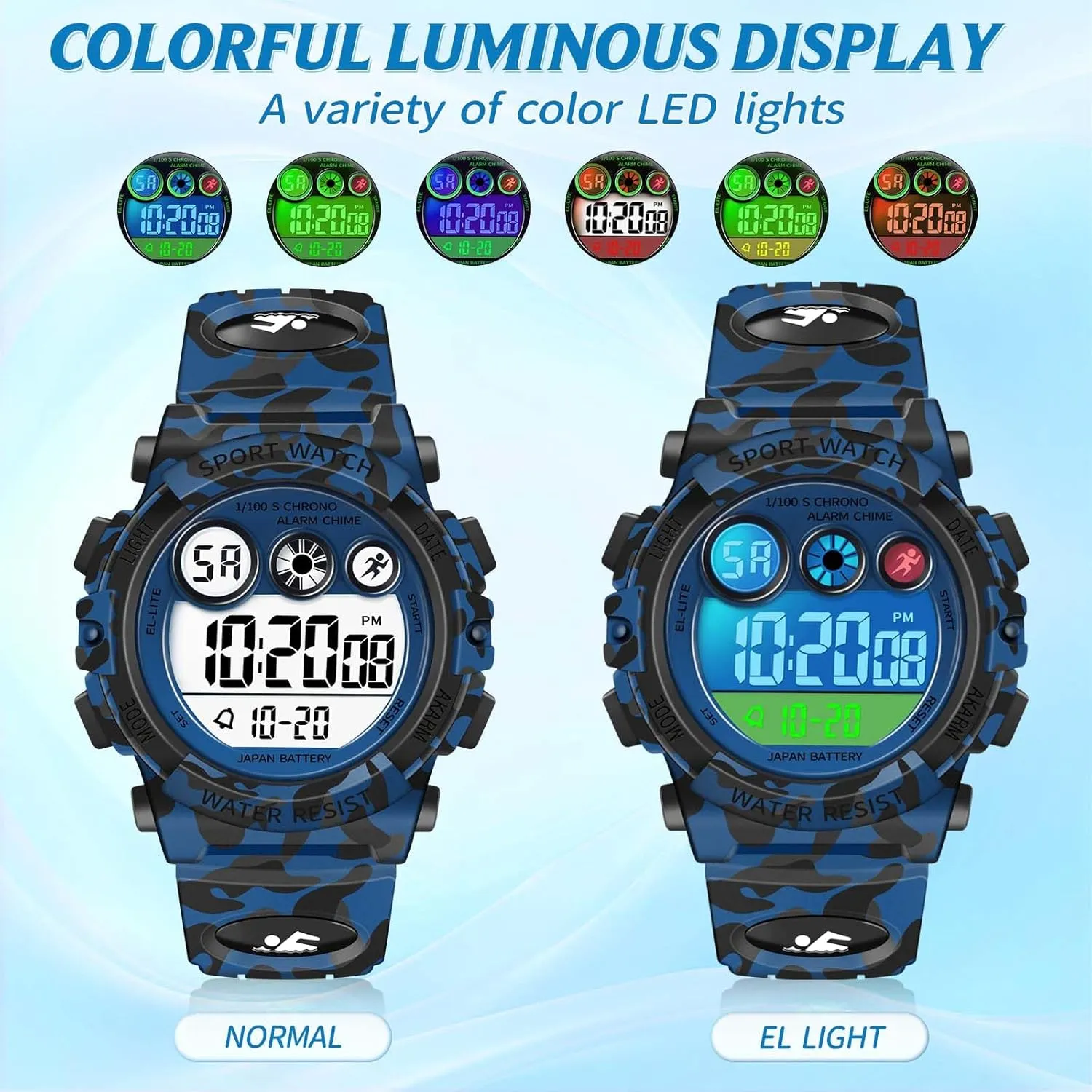 Stopwatch Wristwatch nucleus chariot compatible for 3-15 Years Old Dayllon Kids Digital Watch,Boys Digital Outdoor Sport Waterproof Watch,with Calendar 12/24H Alarm 7 Colorful Backlight 