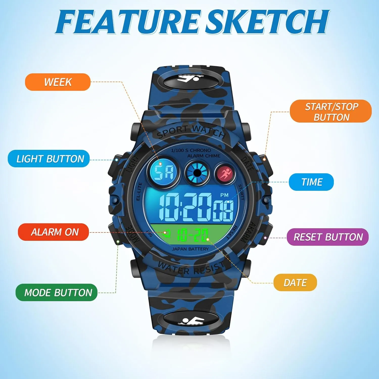 Stopwatch Wristwatch nucleus chariot compatible for 3-15 Years Old Dayllon Kids Digital Watch,Boys Digital Outdoor Sport Waterproof Watch,with Calendar 12/24H Alarm 7 Colorful Backlight 