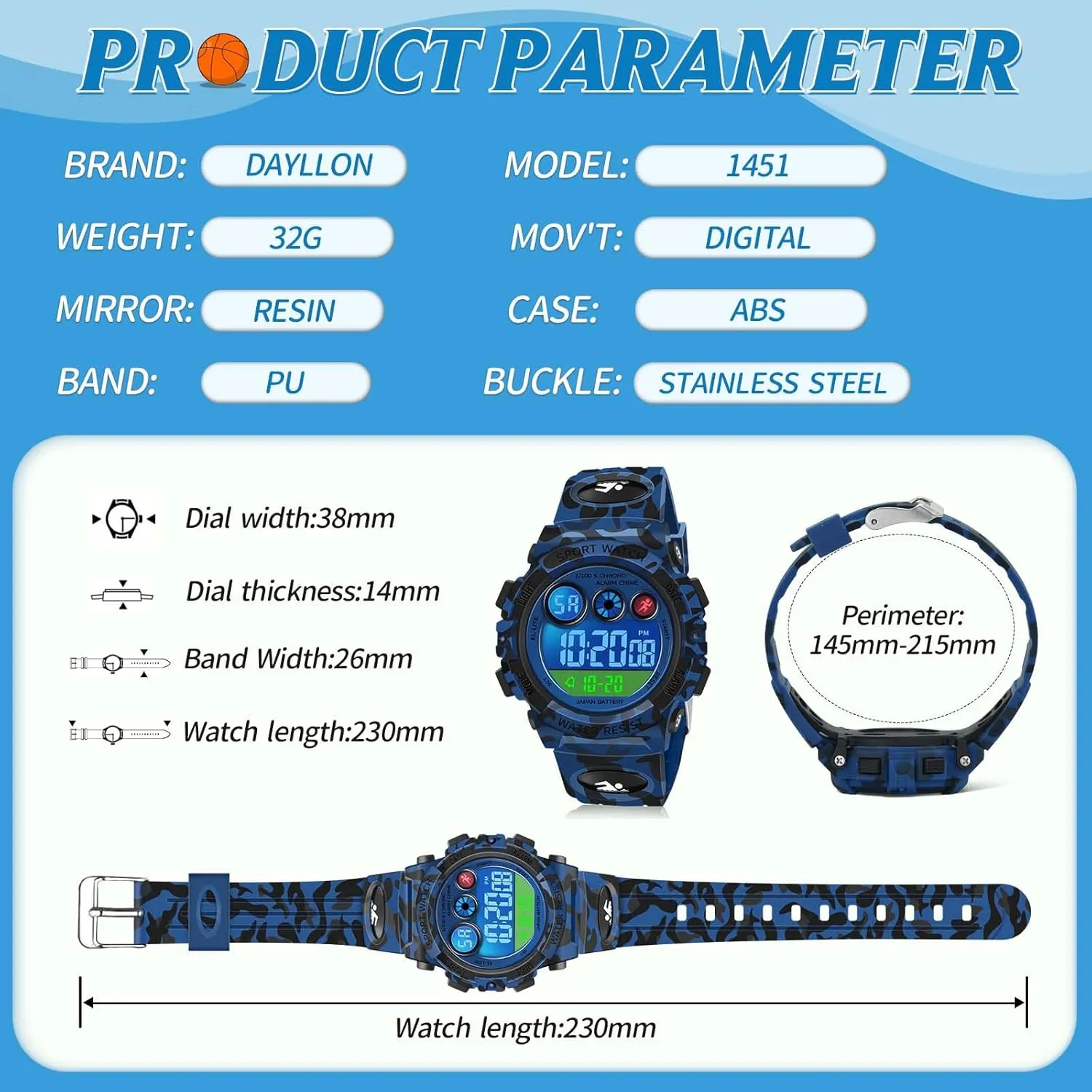 Stopwatch Wristwatch nucleus chariot compatible for 3-15 Years Old Dayllon Kids Digital Watch,Boys Digital Outdoor Sport Waterproof Watch,with Calendar 12/24H Alarm 7 Colorful Backlight 
