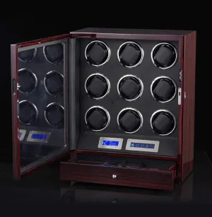 Storage Box Wooden Watch Winder for Winding 9 Automatic Watches with LCD Touchscreen Display and Built-in LED Lighting, Remote Control Available convey birdlike severely Watch Box Watch 