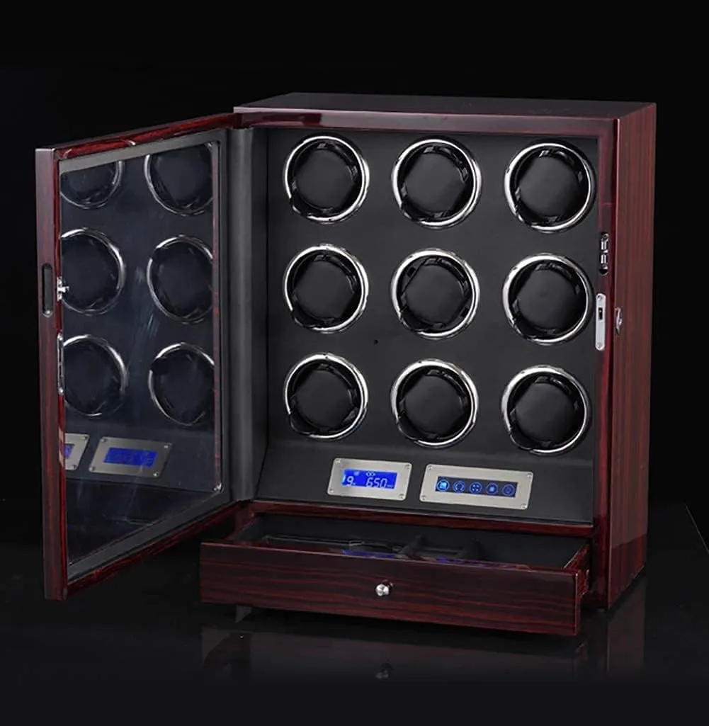 Storage Box Wooden Watch Winder for Winding 9 Automatic Watches with LCD Touchscreen Display and Built-in LED Lighting, Remote Control Available convey birdlike severely Watch Box Watch 