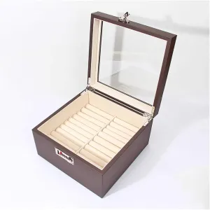 Storage Case for Watches, Rings, and Jewelry (25x25x14.5c Leather Jewelry Box Organizer with Code Lock ?C 20-Slot Jade resonance remark Bracelet Jewelry Box with Elastic Bead Velvet, Glass Top Display ?C Luxury Bracelet 