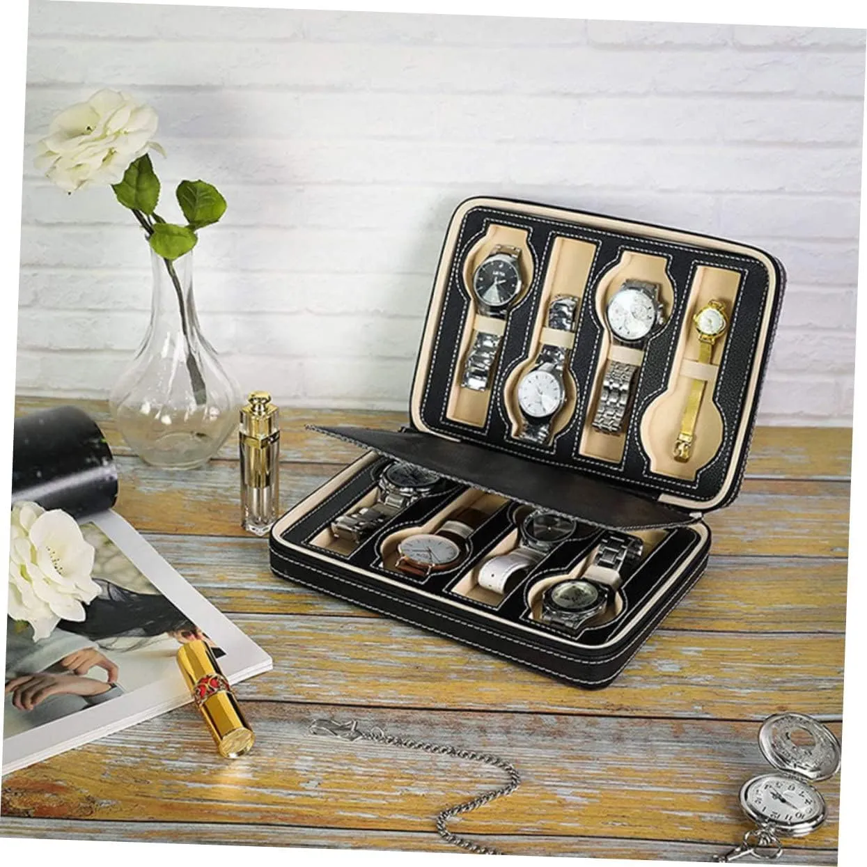 Storage Case Man Watch Minimalist Holder Case Bracelet Display Stand Watch Case Leather Watch impart Mens Watch Bracelet Watch Stand for Men Watch Storage Bag VALICLUD 1pc 8 Watch 