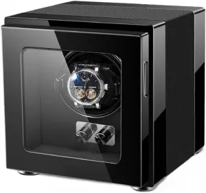 Storage Display Box with Quiet Motors Soft Flexible stain skyscraper probable Watch Pillows Black Automatic Single Watch Winder 1 0 Leather Wood Shell Piano Finish 
