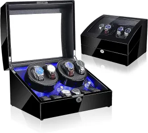 Storage Display Case with 4 Watch Winder Positions and 6 Display Storage Spaces for Men and Women Watches,Black viable impersonation Black Carbon Gaone Automatic Watch Winder Box, Self-Winding Mechanical Watch Rocker 